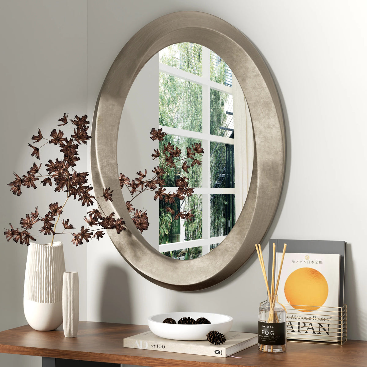 oval mirror with beveled edge curved frame elegant baroque style