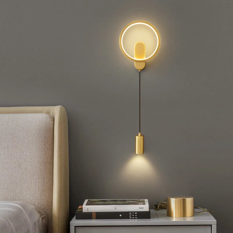 Modern brass wall light with 3 interchangeable fittings