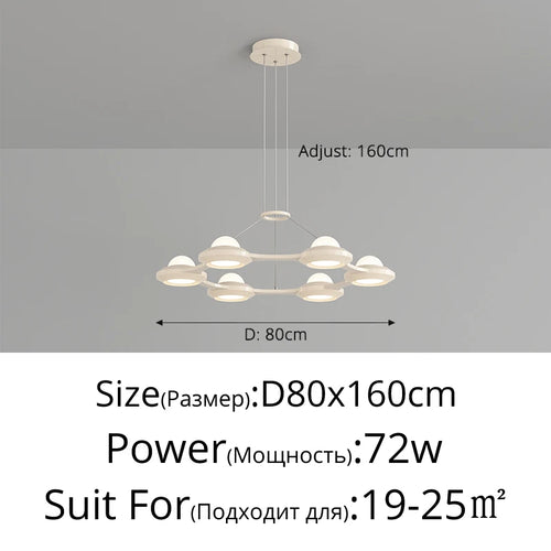 Modern minimalist three-head Italian cream style chandelier - vue 12 sur 12