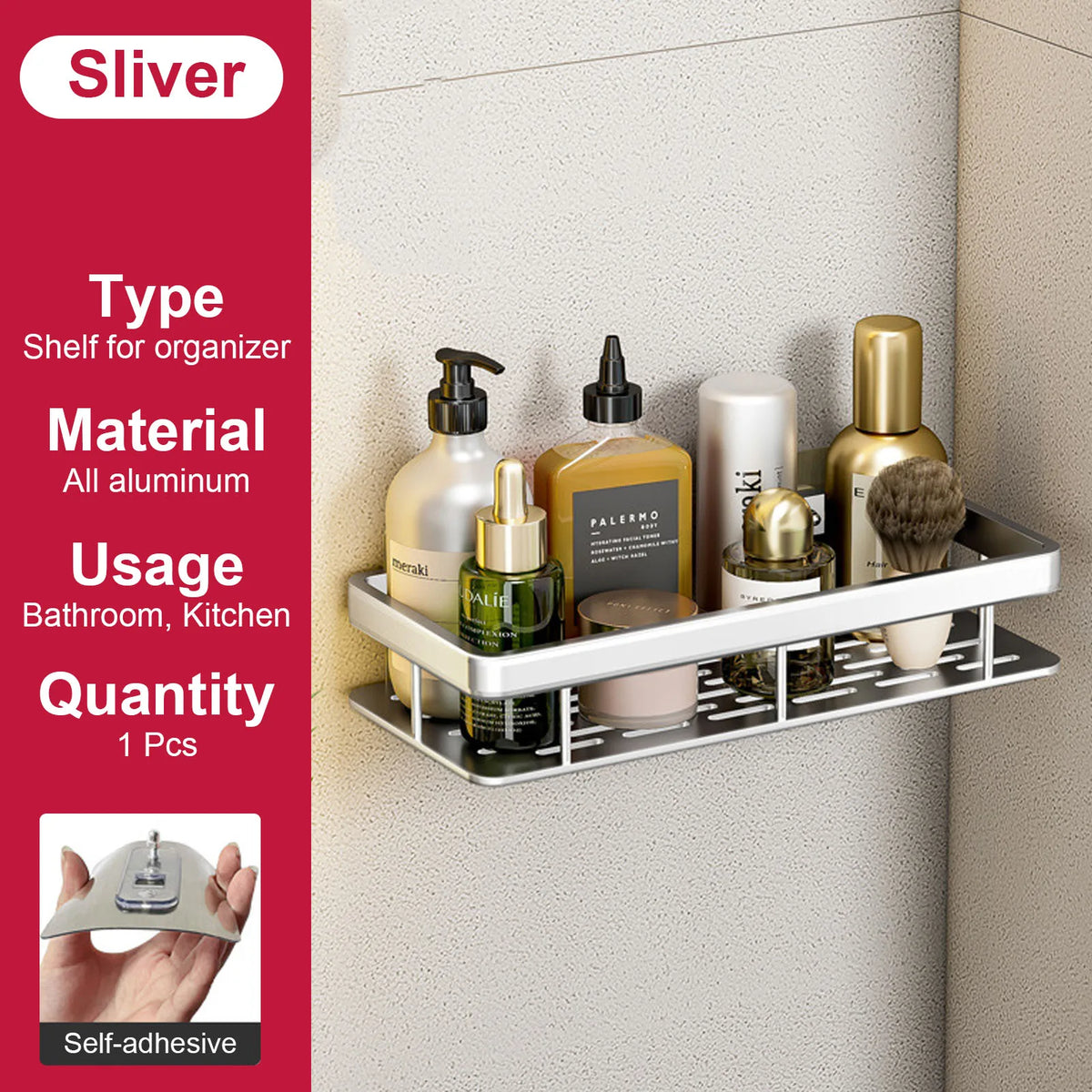 no-drill wall shelf for bathroom and kitchen storage