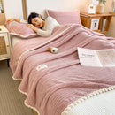 Soft plain knitted fleece throw for sofa and living room