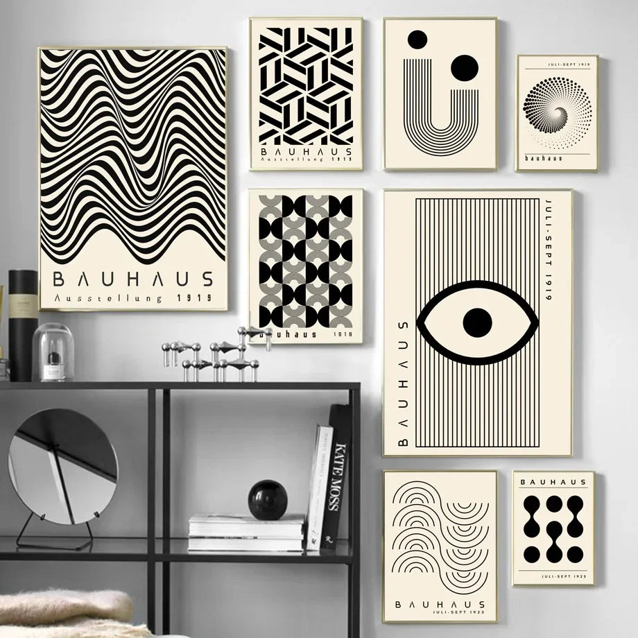 abstract bauhaus striped lines modern wall art interior decor