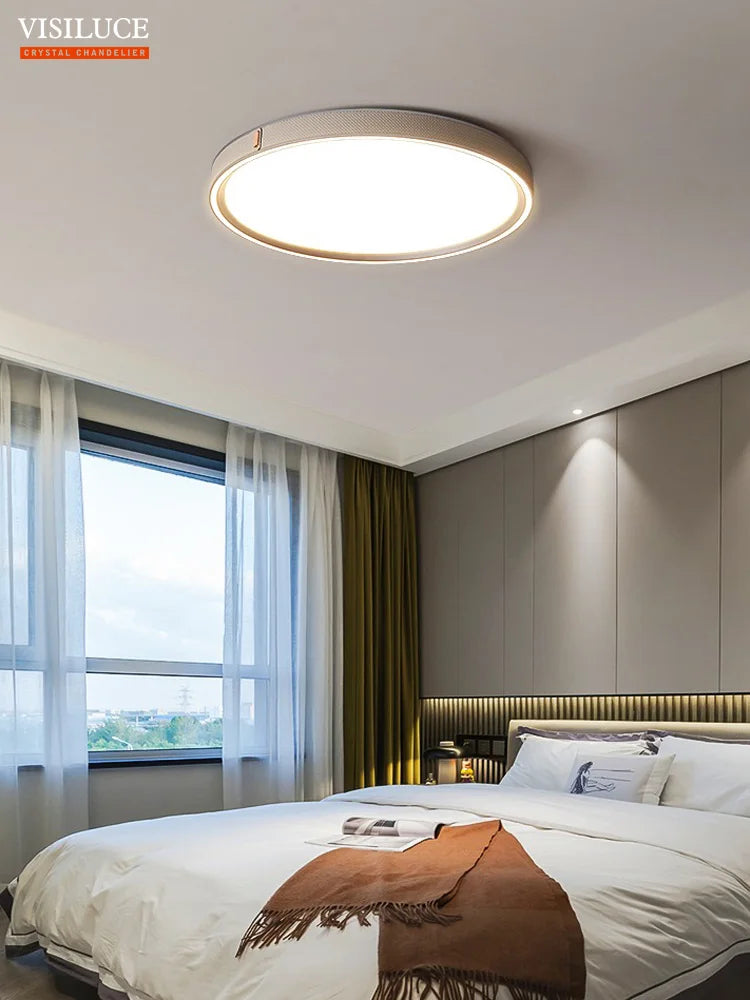 Modern leather LED ceiling light with remote control and adjustable lighting - vue 2 sur 6