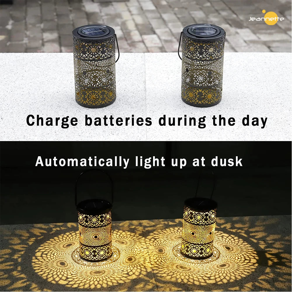 Retro solar lantern garden light LED outdoor decorative courtyard lamp - vue 5 sur 7