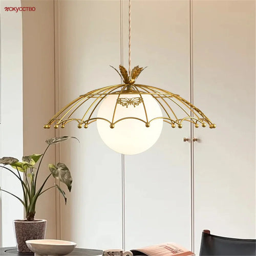 Nordic style glass LED pendant light with golden hat for decoration