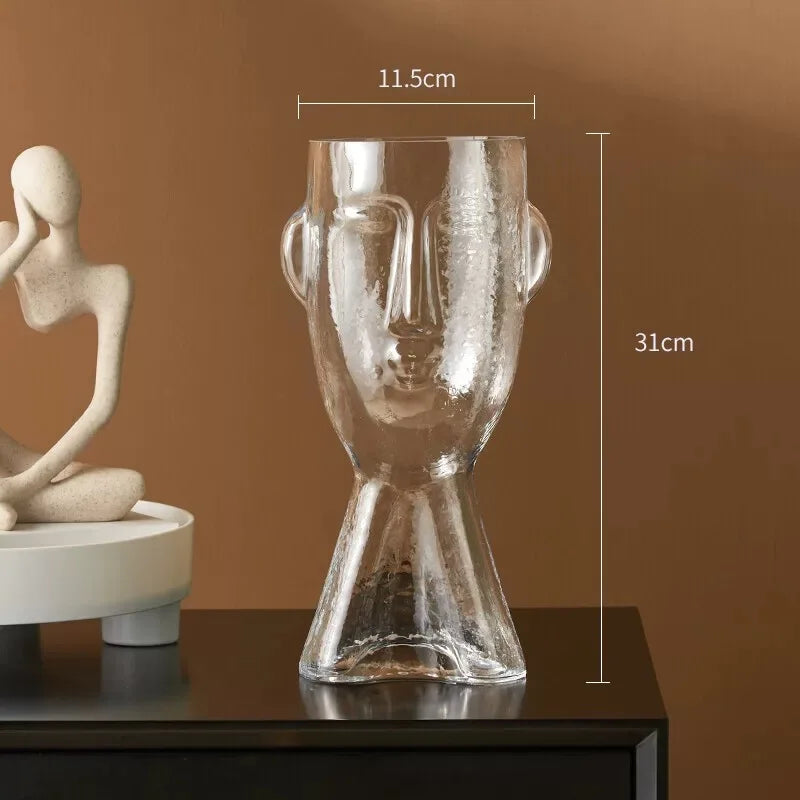 abstract human face glass vase for modern decorative flowers - vue 3 sur 9