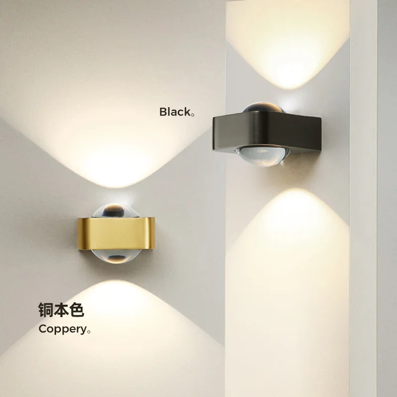 Modern square copper luxury double head LED wall light