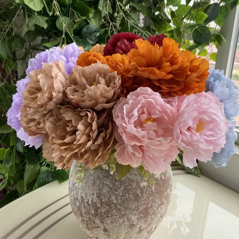 Bouquet of seven silk peonies for home and wedding decoration - vue 6 sur 12