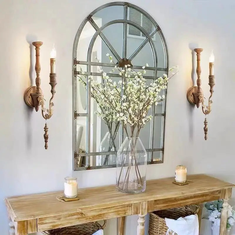 Retro loft vintage wood wall light - vue 6 sur 8