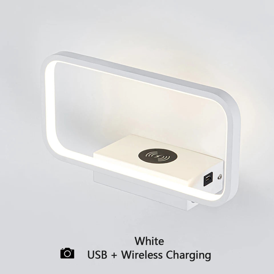 Modern touch wall light with dimmer and wireless USB charging - vue 9 sur 10