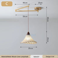 Wabi-sabi vintage chandelier with folding fabric shade
