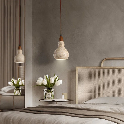 Vintage natural stone LED pendant light for interiors - vue 4 sur 6