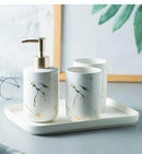 Black Marbled Bathroom Accessories Set, Ceramic Soap Dispenser, Toothbrush Holder, Box, Decoration