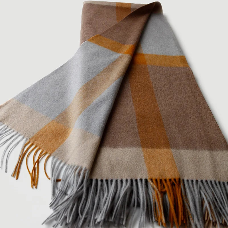 Checked wool throw with fringes jacquard style living room