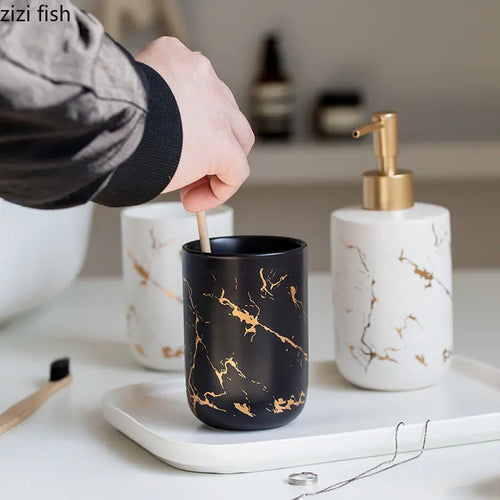marbled ceramic bathroom and storage set - vue 5 sur 11