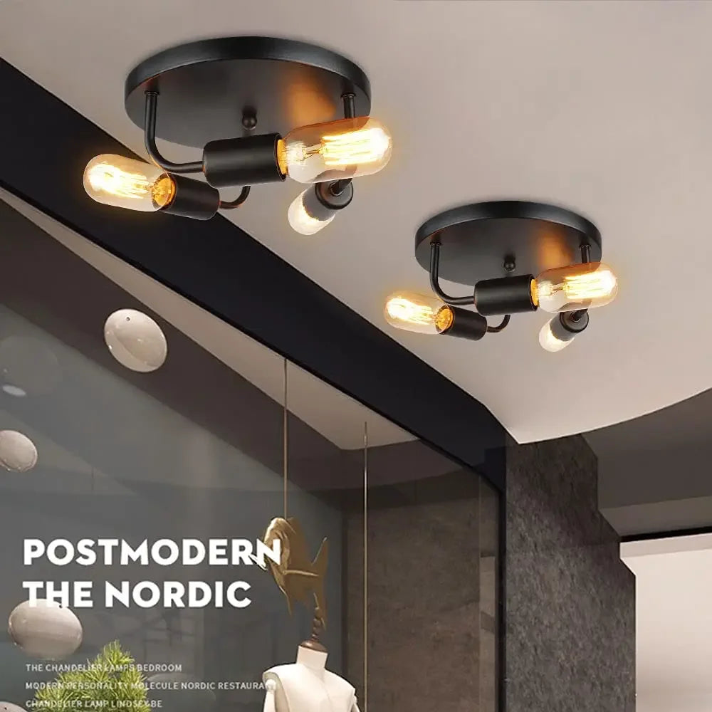 Retro industrial three head iron ceiling light