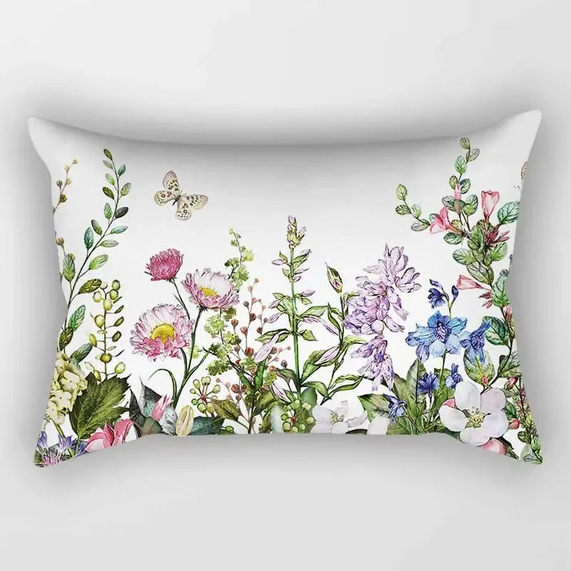 Rectangular cushion cover with tropical flower print 30 x 50 cm