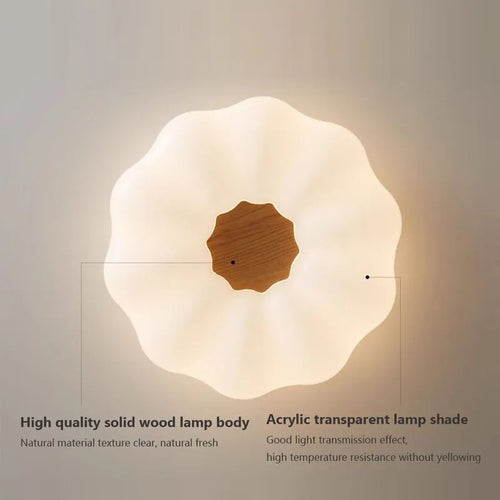 Nordic solid wood ceiling light with acrylic shade for living room, bedroom, hotel or restaurant - vue 6 sur 14