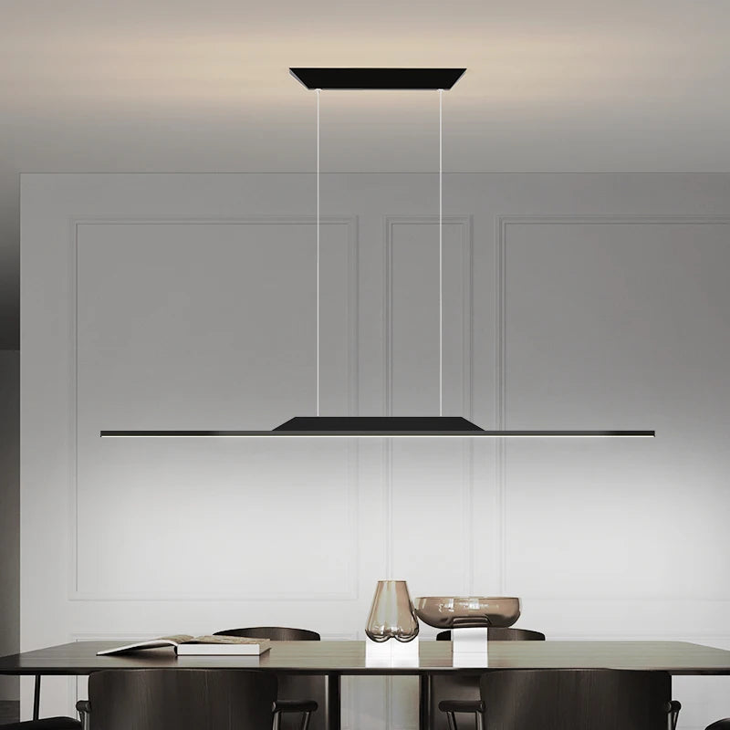 Minimalist long LED pendant light with adjustable height