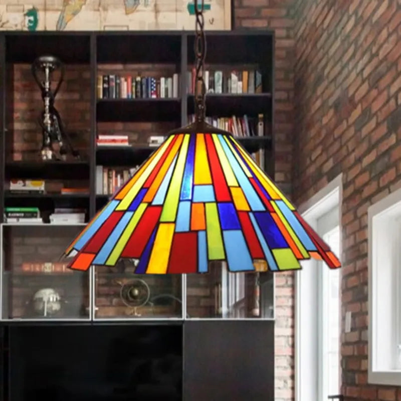 Coloured glass ceiling light in Tiffany stained glass style