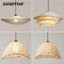 Nordic fabric pendant light with straw hat for interior decoration
