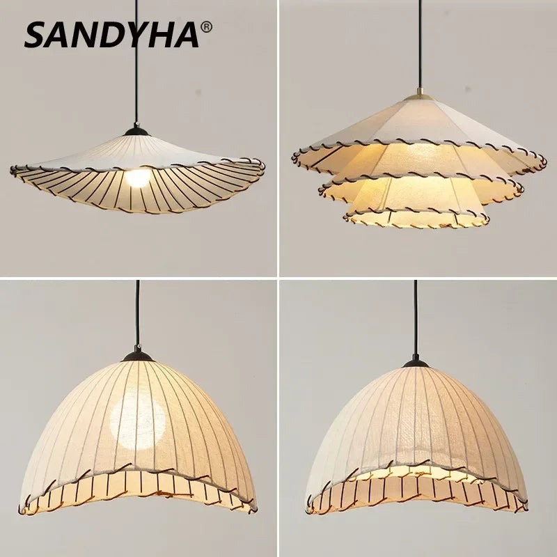 Nordic fabric pendant light with straw hat for interior decoration