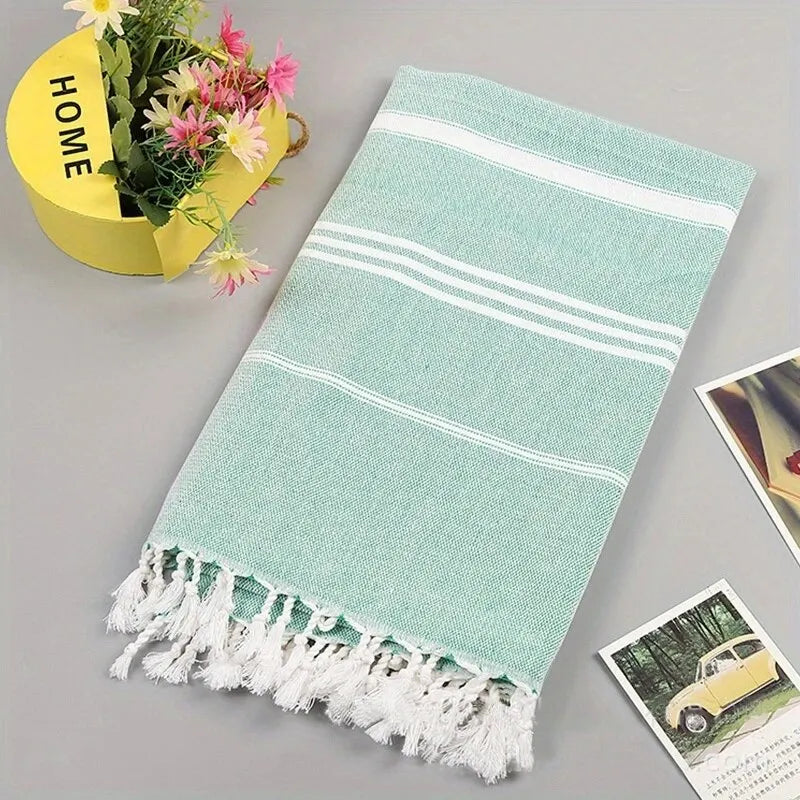 Turkish striped beach towel with tassels quick dry