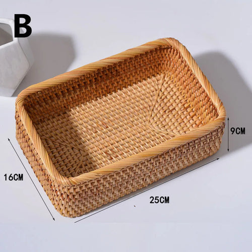 Handwoven rectangular rattan storage baskets for organising and decoration - vue 9 sur 8