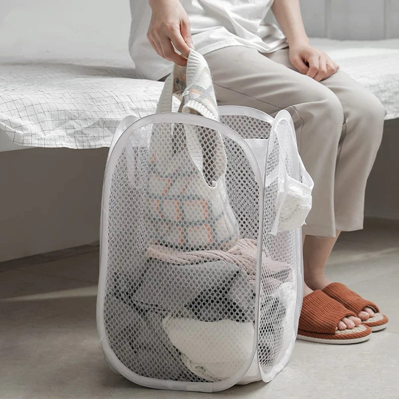 foldable laundry basket multipurpose mesh storage bag - vue 4 sur 8