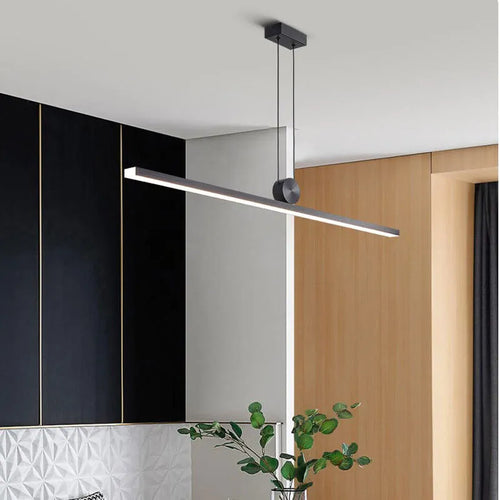 Modern minimalist LED strip pendant light for living room, dining room, kitchen, black chandelier home decor hanging fixture - vue 2 sur 9