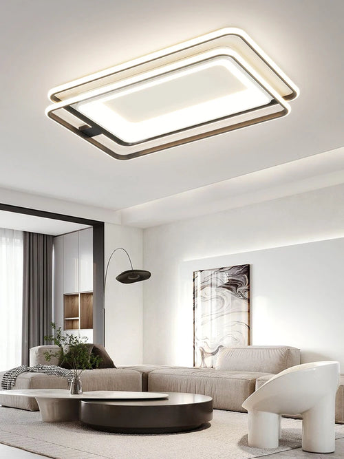 Nordic rectangular LED ceiling light with dimmable remote control - vue 4 sur 9