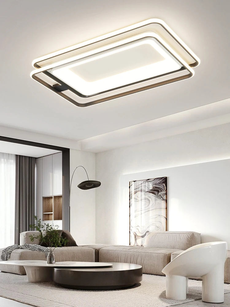 Nordic rectangular LED ceiling light with dimmable remote control - vue 4 sur 9