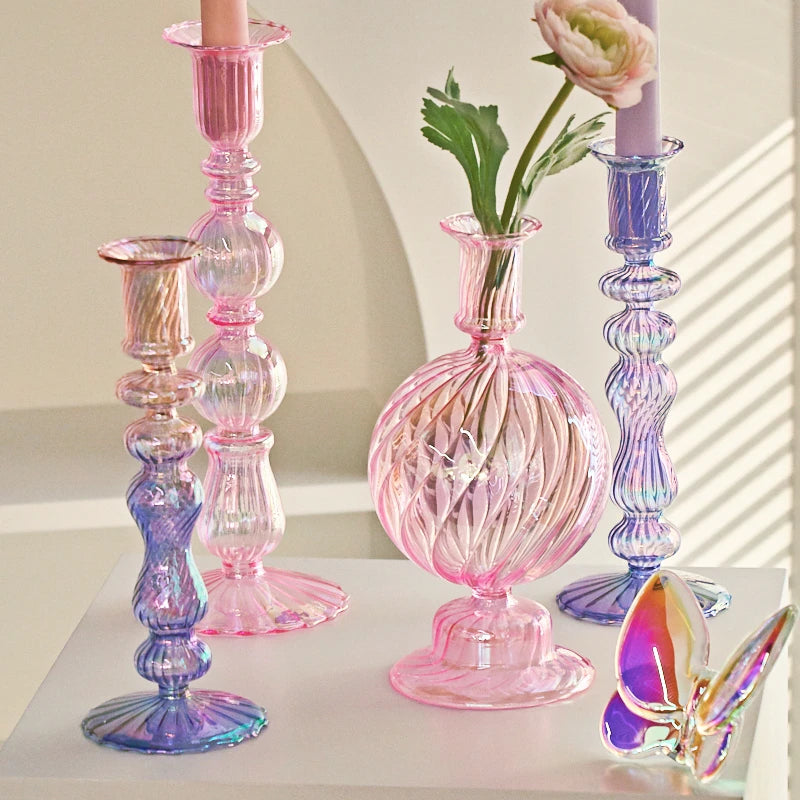 Retro glass taper candle holders for elegant decor - vue 3 sur 32