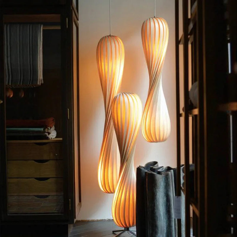Wooden LED floor lamp modern retro standing spiral dimmable light for living room and bedroom - vue 5 sur 8