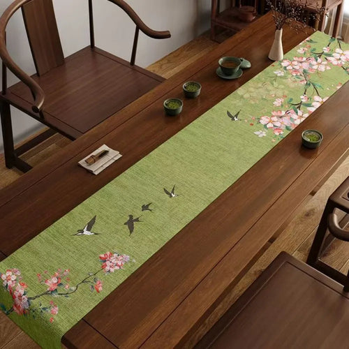 Chinese style tablecloth flying birds bamboo ink linen