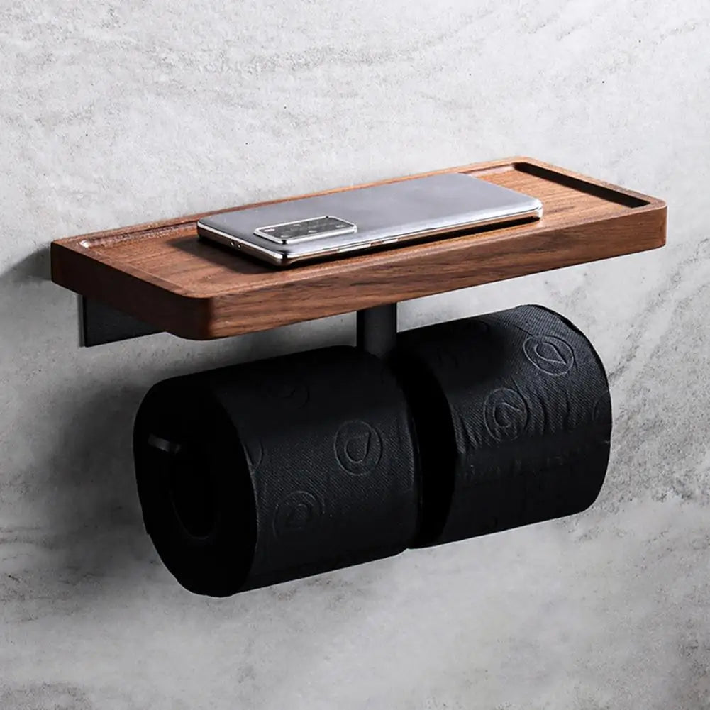 wooden tissue holder wall mounted toilet paper holder and storage - vue 4 sur 8