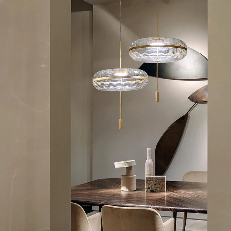 suspension luxe design post-moderne en verre ondulé pour intérieur loft - vue 3 sur 6