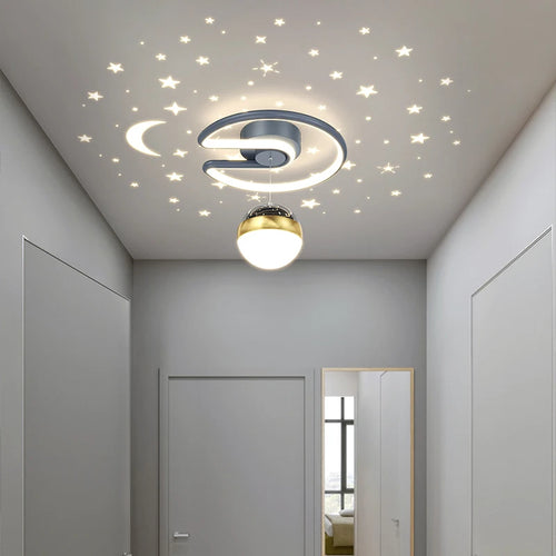 Black grey 28W LED ceiling light with glass ball shades, star effect for hallway, foyer and indoor lighting - vue 6 sur 8