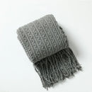 Nordic check plaid boho style soft blanket with pompoms