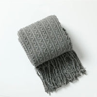 Nordic check plaid boho style soft blanket with pompoms