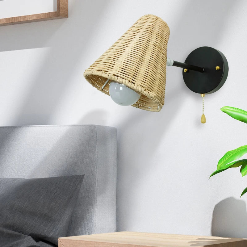 Retro rattan wall light minimalist hand-woven indoor decor