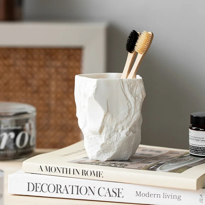 Nordic ceramic handcrafted toothbrush cup for bathroom