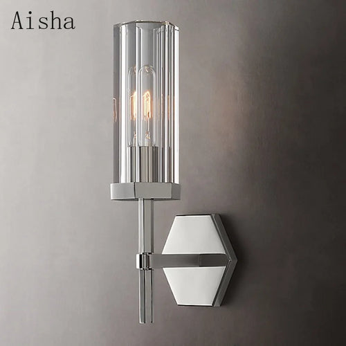 American luxury LED wall light with crystal and gold metal shade - vue 3 sur 11