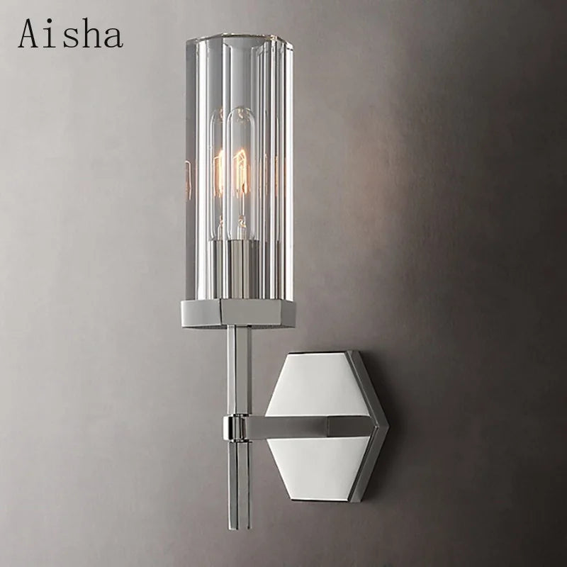 American luxury LED wall light with crystal and gold metal shade