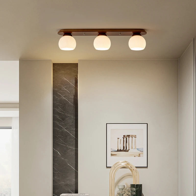 Nordic log pendant light Japanese tatami solid wood ceiling lamp - vue 5 sur 14
