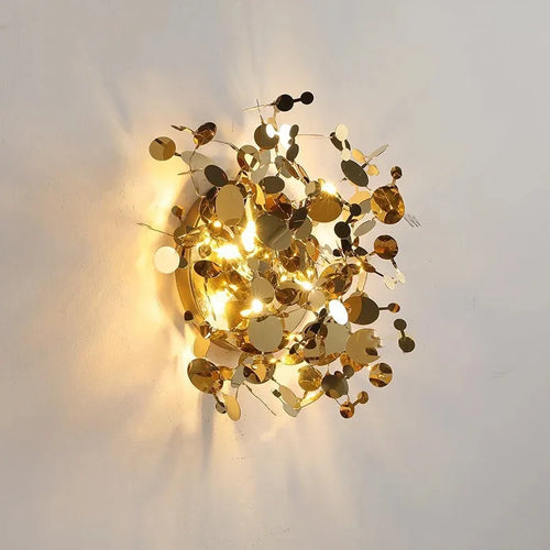 Modern stainless steel wall light with decorative leaves - vue 5 sur 8