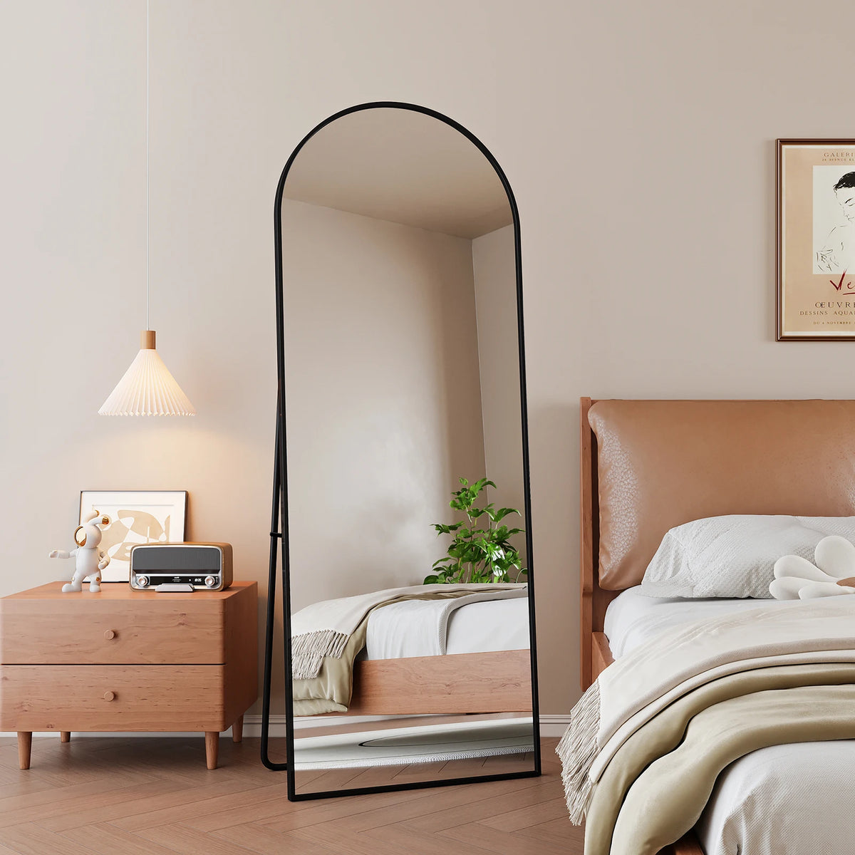 vertical tilted tempered glass standing mirror