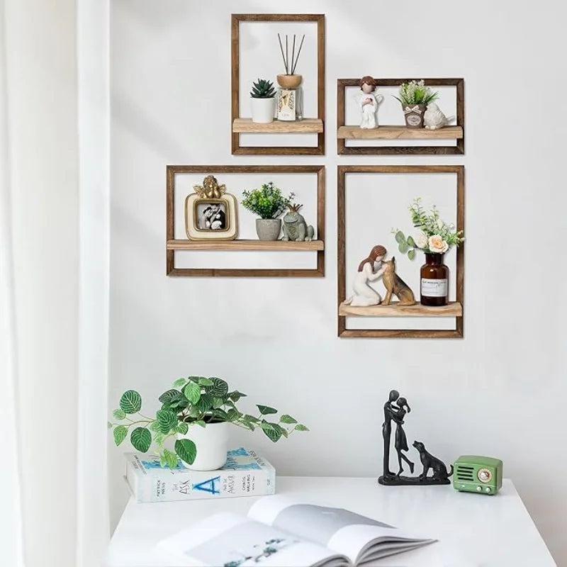 Set of 2 wooden floating wall shelves for storage and decoration