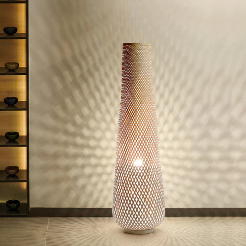 Retro woven rattan and bamboo floor lamp - vue 4 sur 9