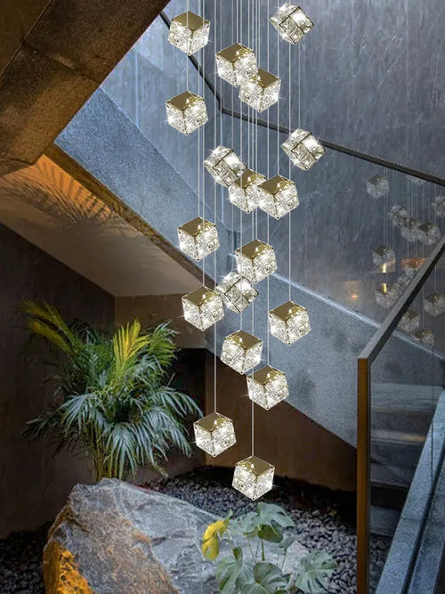 Modern square crystal chandelier for designer lighting - vue 3 sur 14